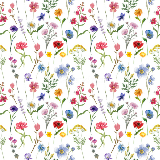 Pattern Bundle - Seamless 3D Wildflower Pattern PBR Texture with Delicate Watercolor Floral Motifs texture preview