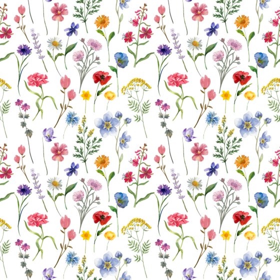 Wildflower Pattern PBR Texture with Delicate Watercolor Floral Motifs Pattern Bundle texture preview