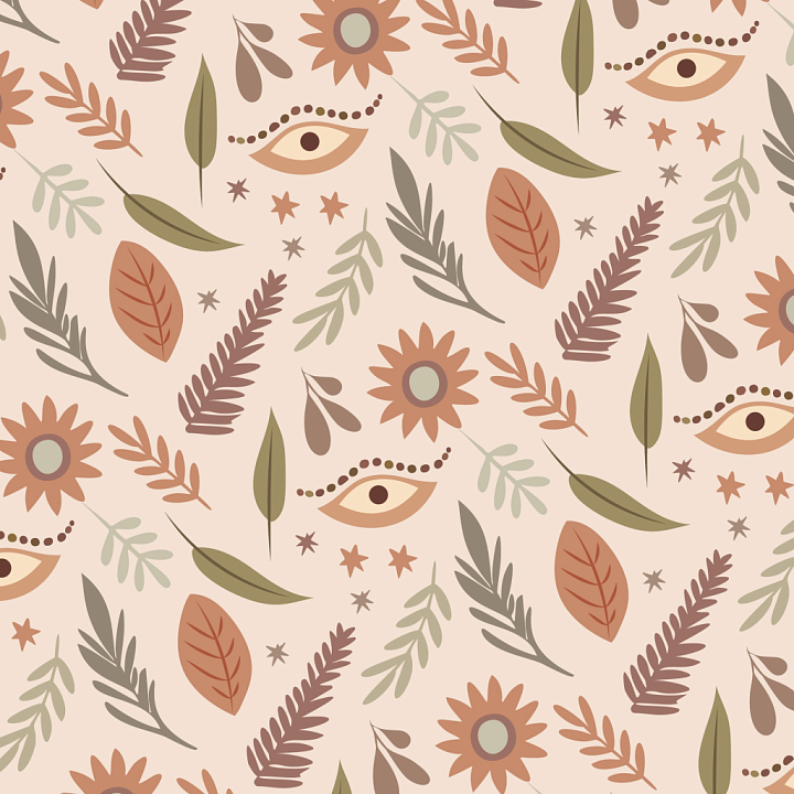 Fabric Featuring Earthy Boho Florals and Leaves seamless PBR texture preview