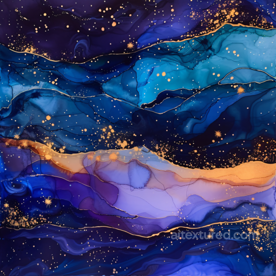 Alcohol Ink PBR Texture Featuring Vibrant Blue and Gold Fluid Swirls Alcohol ink texture preview
