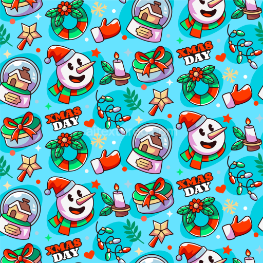 Seamless 3D PBR Christmas Digital Paper Texture with Festive Icons
