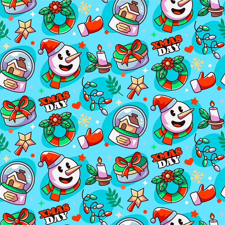 Christmas Digital Paper with Festive Icons seamless PBR texture preview