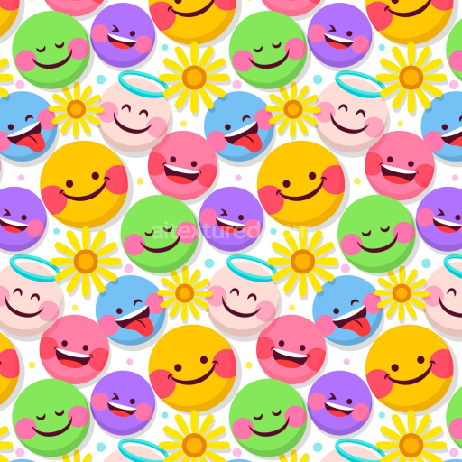 Seamless 3D PBR Texture of Vibrant Happy Face Pattern with Bright Colors