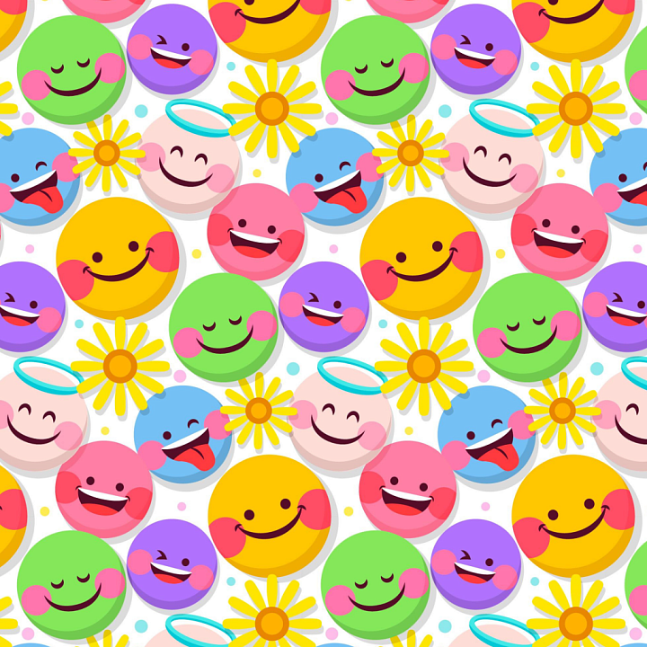 Vibrant Happy Face Pattern with Bright Colors seamless PBR texture preview