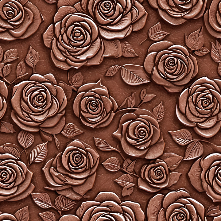 Embossed Rose Leather in Rich Brown Tone seamless PBR texture preview