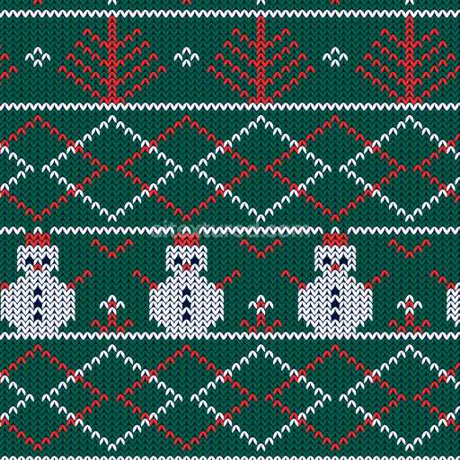 Seamless 3D PBR Knitted Christmas Sweater Pattern Texture with Snowmen and Geometric Motifs