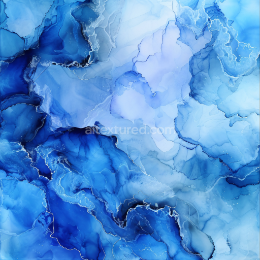 Seamless 3D Alcohol Ink PBR Texture with Blue Fluid Waves and Delicate Veins