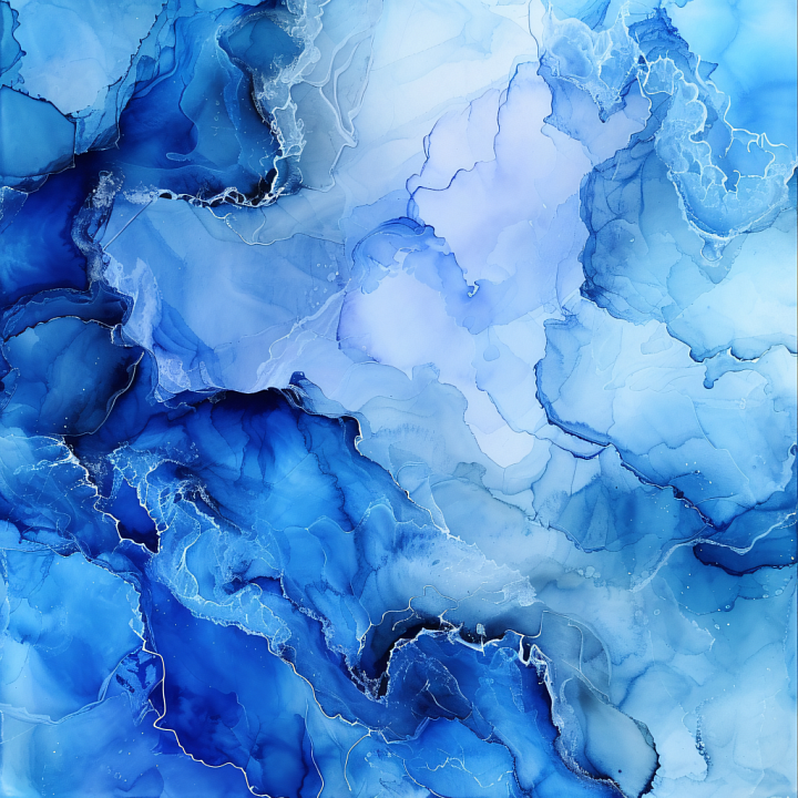 Alcohol Ink with Blue Fluid Waves and Delicate Veins seamless PBR texture preview