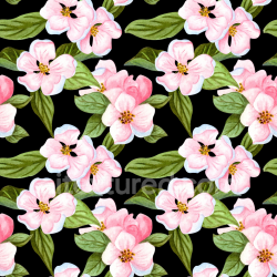 seamless Seamless 3D PBR Texture Featuring Hand-Painted Pink Flowers and Green Leaves on Black Background texture 8k free download PBR