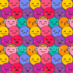 seamless Seamless 3D PBR Texture of Colorful Cartoon Happy Face Pattern with Varied Expressions texture 8k free download PBR