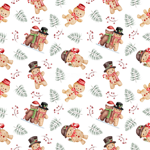 Pattern Bundle - Seamless 3D Pattern PBR Texture Featuring Festive Gingerbread Characters and Holiday Foli… texture preview