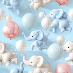 seamless Seamless 3D Inflated PBR Texture of Glossy Baby Elephant Balloons in Pastel Colors texture 8k free download PBR