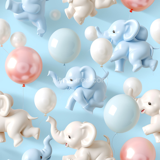 Seamless 3D Inflated PBR Texture of Glossy Baby Elephant Balloons in Pastel Colors