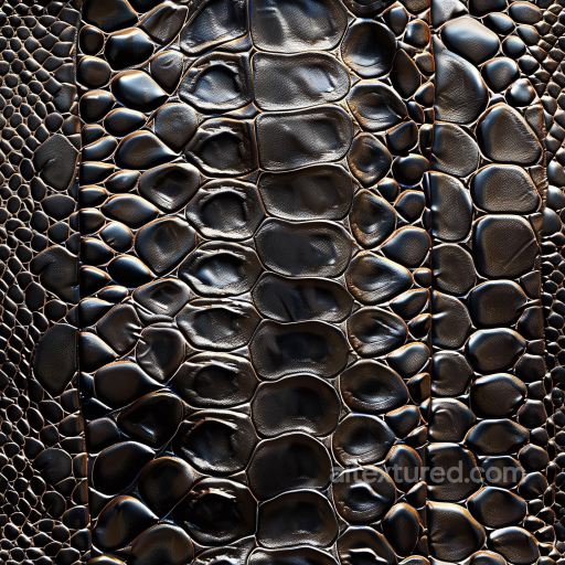 Black Crocodile Leather PBR Texture with Glossy Scaled Surface seamless Leather PBR texture