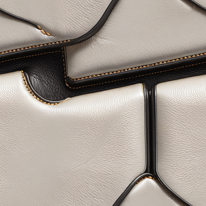 Cream Pebbled Leather with Black Stitching and Padded Panels seamless PBR texture preview