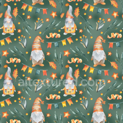 seamless Seamless 3D PBR watercolor cartoon gnome fabric texture with foliage and stars texture 8k free download PBR