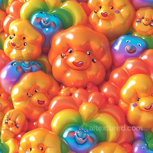 Inflated PBR Texture of Colorful Puffy Vinyl Cartoon Faces seamless Inflated PBR texture