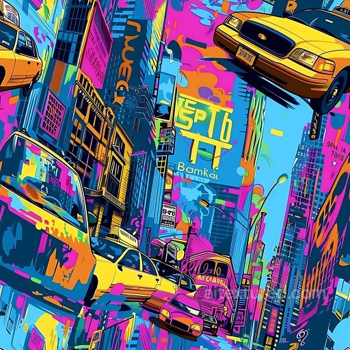 Seamless 3D PBR Texture of Vibrant Urban Graffiti Cityscape with Neon Hues texture preview