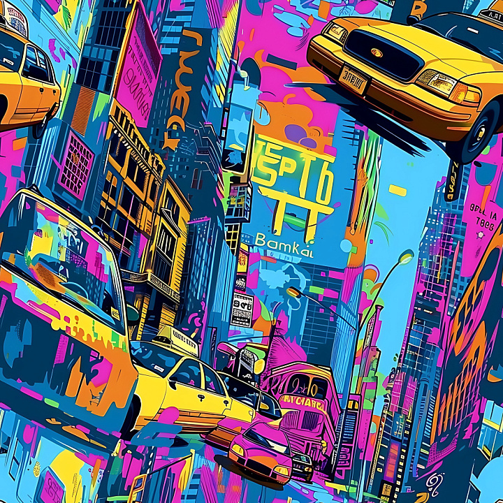 Vibrant Urban Graffiti Cityscape with Neon Hues seamless PBR texture preview