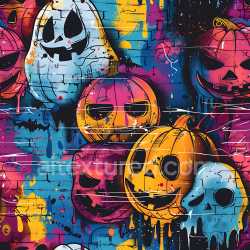 seamless Seamless 3D PBR Texture Featuring Halloween Graffiti Pumpkins and Ghosts texture 8k free download PBR
