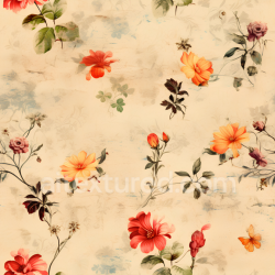 seamless Seamless 3D PBR Vintage Floral Fabric Texture with Soft Beige and Red Flowers texture 8k free download PBR