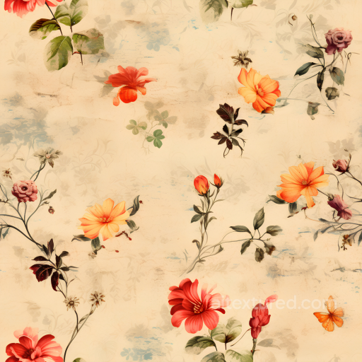Vintage Floral Fabric Texture with Soft Beige and Red Flowers seamless Flower PBR texture