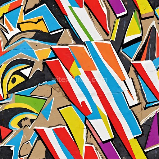 Seamless 3D PBR Texture of Vibrant Abstract Geometric Graffiti with Bold Colors