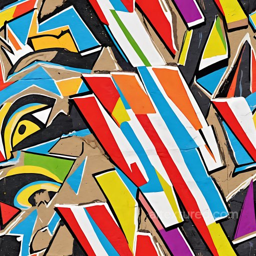 Seamless 3D PBR Texture of Vibrant Abstract Geometric Graffiti with Bold Colors texture preview