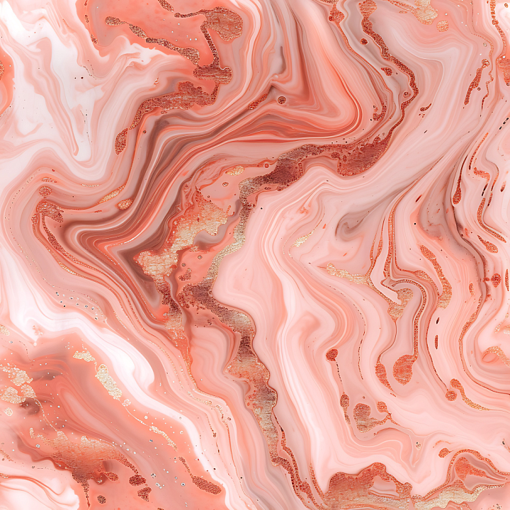 Marble in Blush Pink with Distinct Copper Swirls seamless PBR texture preview