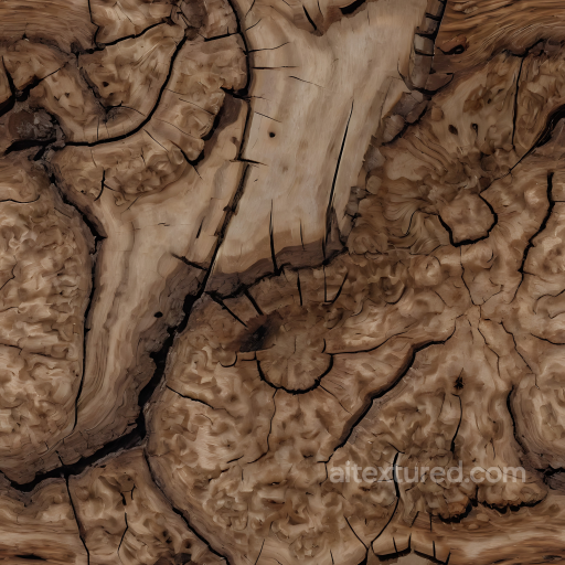 Weathered Tree Burl Wood PBR Texture with Detailed Cracks and Knots seamless Wood PBR texture