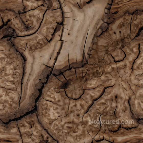 Weathered Tree Burl Wood PBR Texture with Detailed Cracks and Knots Wood texture preview