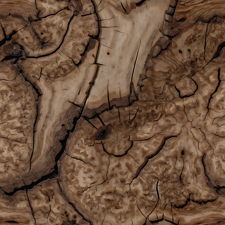 Weathered Tree Burl Wood with Detailed Cracks and Knots seamless PBR texture preview