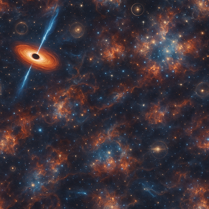 Black Hole Accretion Disk With Quasar Jets And Dark Energy Glow seamless PBR texture preview