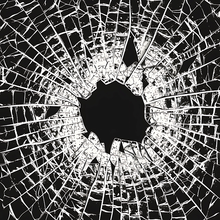Shattered Glass Cracked And Hole In Black & White seamless PBR texture preview