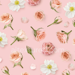 seamless Seamless 3D PBR Texture Featuring Soft Pink Roses and White Flowers on Pastel Background texture 8k free download PBR