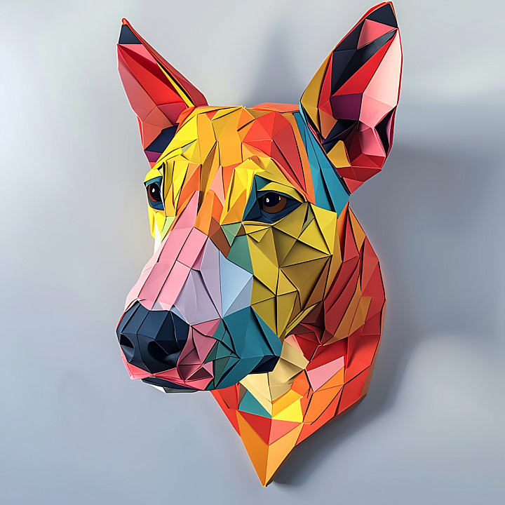 Animal of Colorful Origami-Style Bull Terrier Head seamless PBR texture preview
