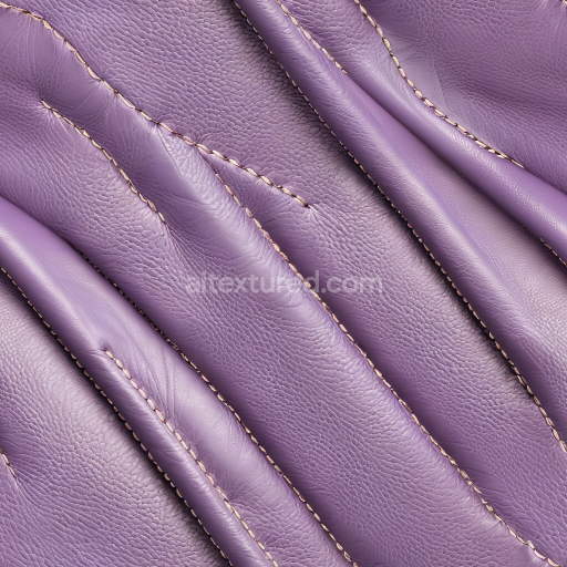 Preview — Seamless 3D lavender pebbled leather PBR texture with distinctive stitched panels and gentle folds