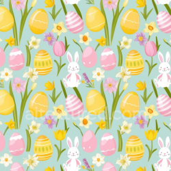 seamless Seamless 3D PBR Texture Featuring Easter Eggs, Bunnies, and Spring Flowers texture 8k free download PBR