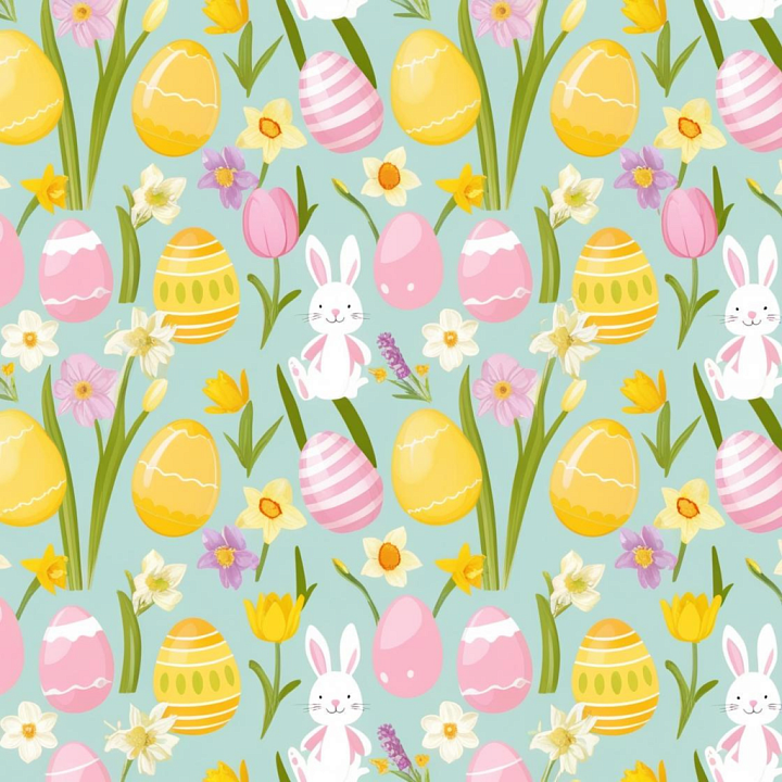 Featuring Easter Eggs, Bunnies, and Spring Flowers seamless PBR texture preview