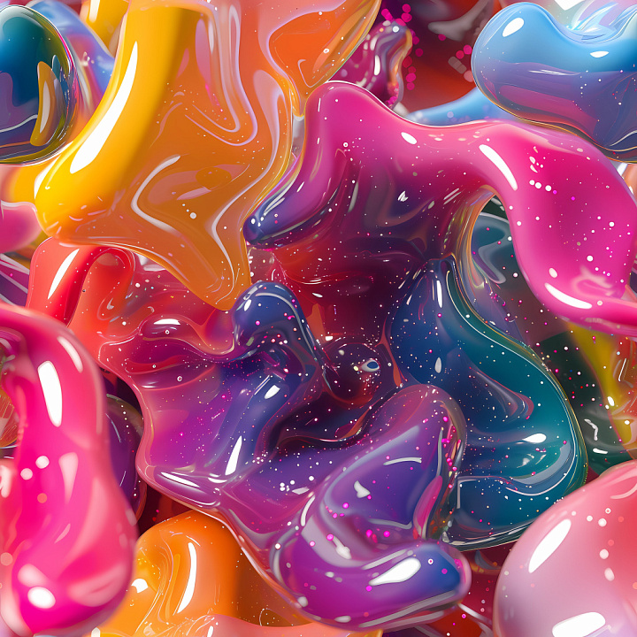 Inflated Glossy Abstract Blobs in Vivid Colors seamless PBR texture preview