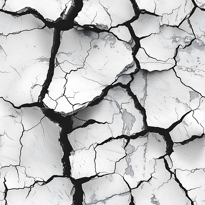 Cracked White Plaster with Deep Fractures and Chipped Edges seamless PBR texture preview