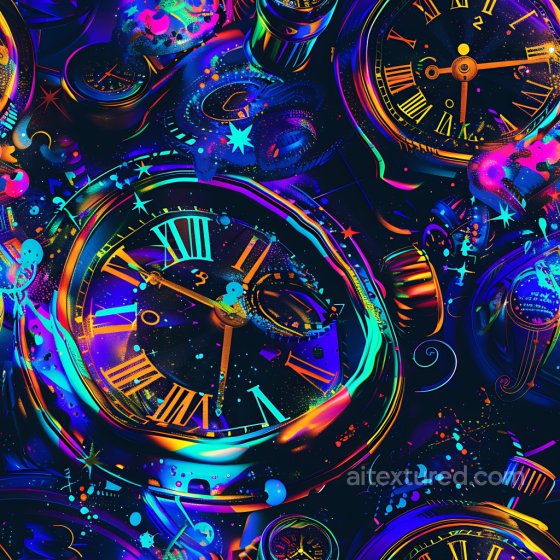 Graffiti Texture Featuring Vivid Neon Clock Faces and Paint Splatter Graffiti texture preview