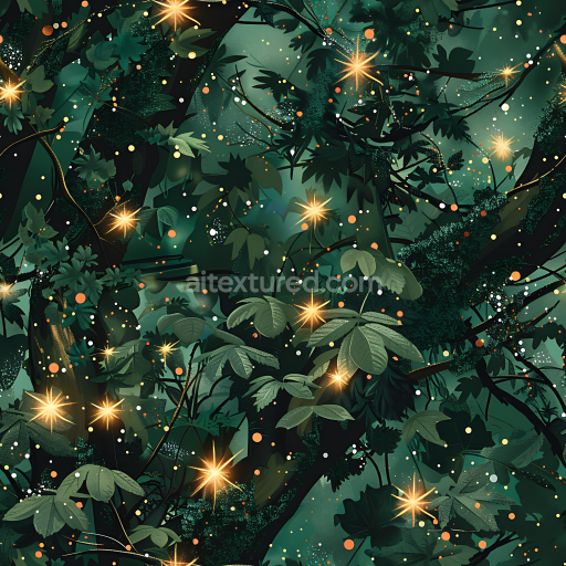 Seamless 3D Jungle Camouflage PBR Texture Featuring Lush Green Foliage and Subtle Glowing Highlights