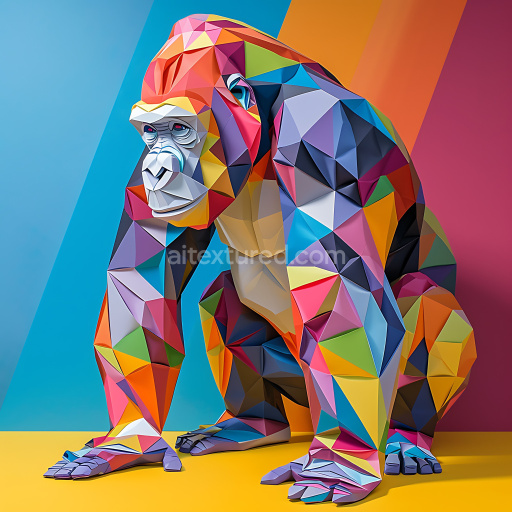 Seamless 3D PBR Texture of Vibrant Origami-Style Gorilla with Geometric Color Blocks