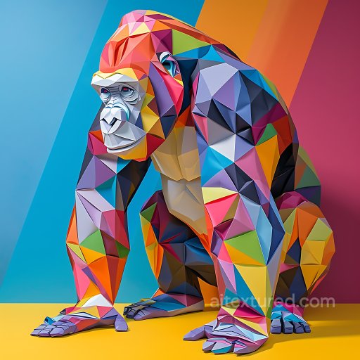 Animal - Seamless 3D PBR Texture of Vibrant Origami-Style Gorilla with Geometric Color Blocks texture preview
