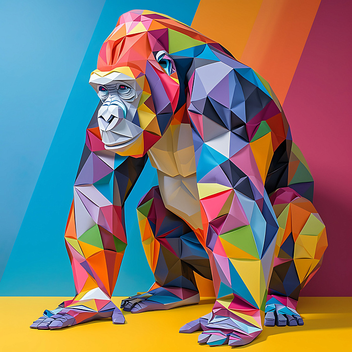 Animal of Vibrant Origami-Style Gorilla with Geometric Color Blocks seamless PBR texture preview