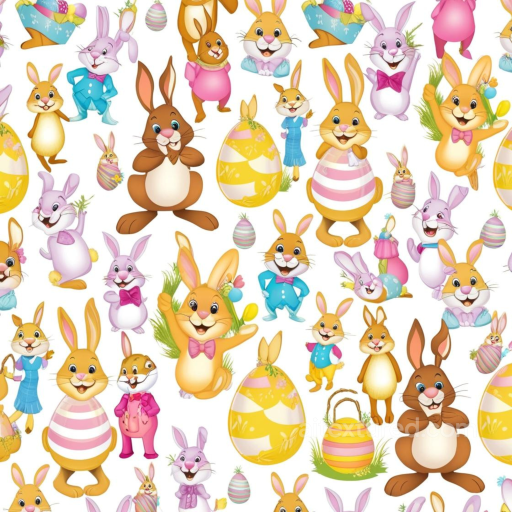 Featuring Colorful Easter Bunnies and Decorative Eggs seamless All Easter Digital paper PBR texture