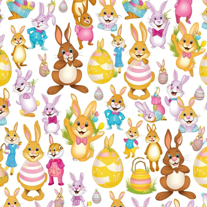 Featuring Colorful Easter Bunnies and Decorative Eggs seamless PBR texture preview