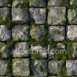 seamless Seamless 3D Mossy Cobblestone Ground PBR Texture with Weathered Stones and Green Growth texture 8k free download PBR