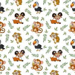 Pattern Bundle - Seamless 3D Pattern PBR Texture Featuring Playful Cartoon Animals with Leafy Green Motifs texture preview
